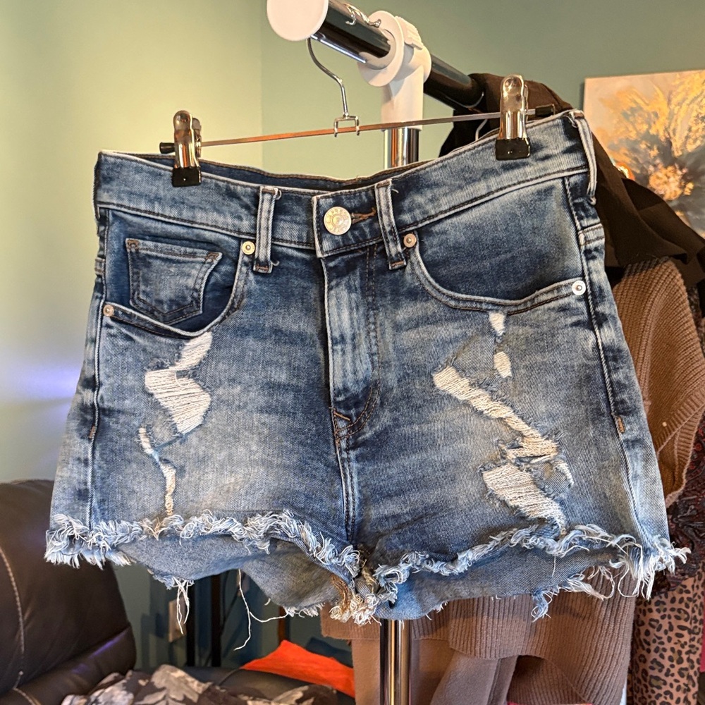 Express Blue Distressed Jean Shorts